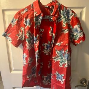 Red  Button Up with Floral Pattern